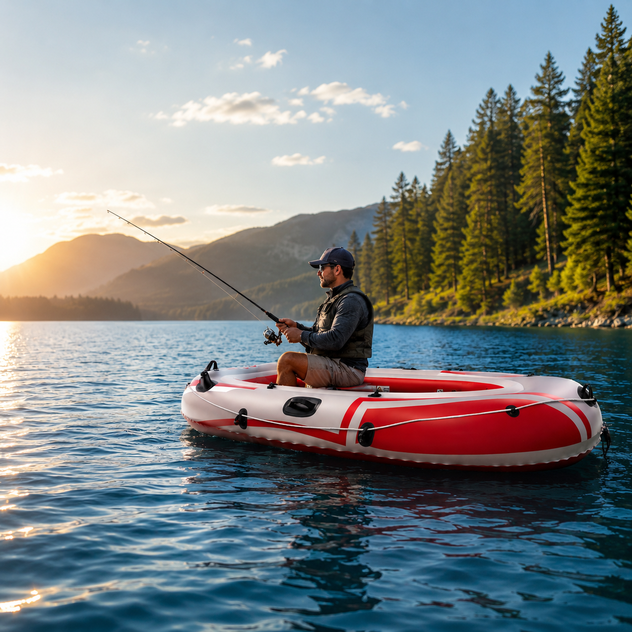 Red Inflatable Kayak on the water